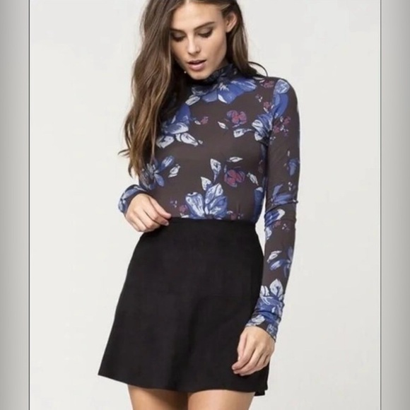 Free People | Floral Mock Neck Button Back Top - Picture 1 of 8
